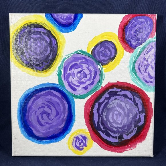 8"x8" "Flowal" Acrylic Painting By Kat Sanders Abstract Vibrant Contemporary - Picture 1 of 4